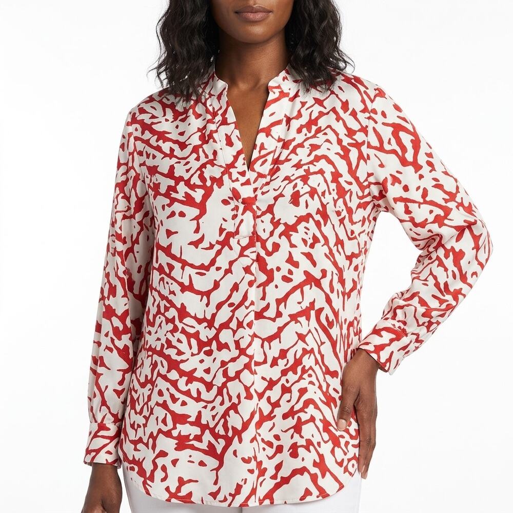 Lynn Ritchie 100% Silk Abstract Button-Up Lightweight Blouse Women Size M